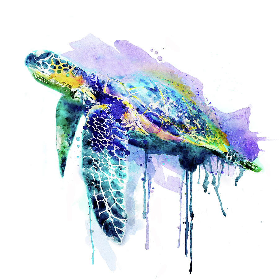 900x900 Watercolor Sea Turtle Painting By Marian Voicu - Watercolor Turtle