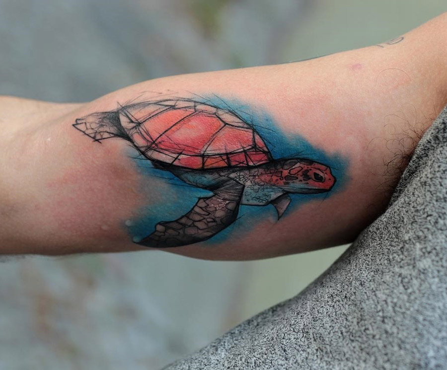 900x745 Turtle Sketch Amp Watercolor On Guys Bicep Best Tattoo Design Ideas - Watercolor Turtle Tattoo