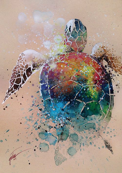 500x707 Awesome Sea Turtle Tattoos - Watercolor Turtle Tattoo