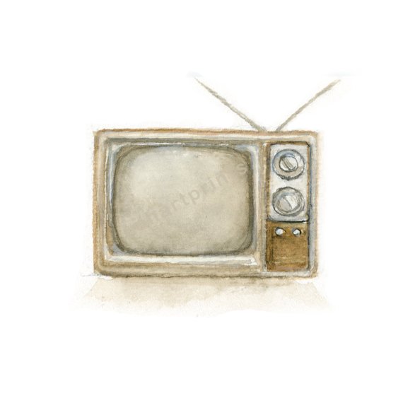 570x570 Watercolor Tv Vintage Tv Print Retro Tv Painting Retro Etsy - Watercolor Tv