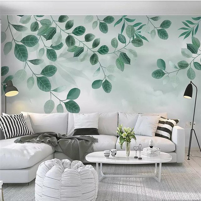 640x640 Beibehang Custom Wallpaper 3d Photo Mural Small Fresh Green Leaf - Watercolor Tv