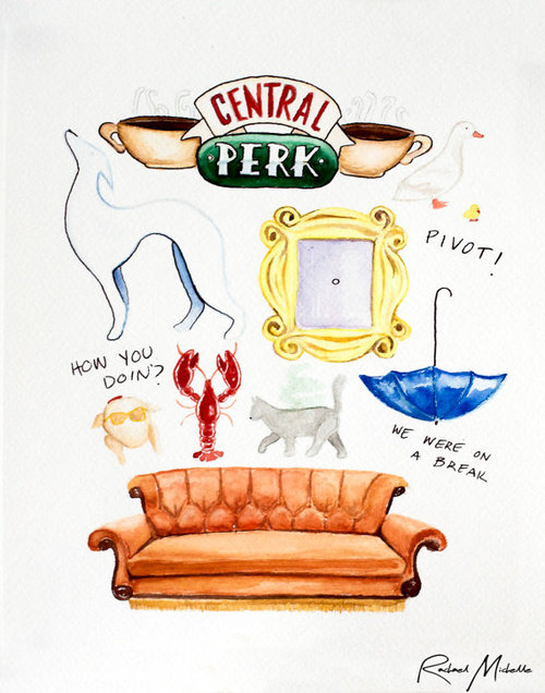 500x636 Friends Tv Show Watercolor Illustration By Rachaelmichelleart - Watercolor Tv