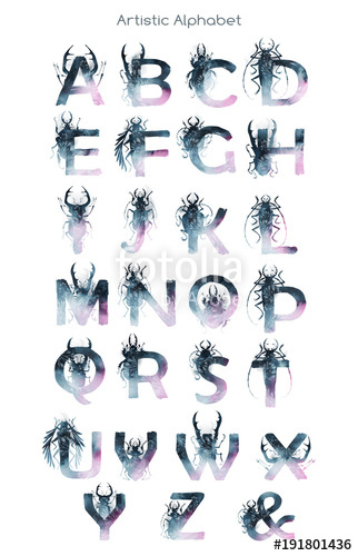 322x500 Insects Typeface Set. Poster Capital Letters Of The Latin. Letters - Watercolor Typeface