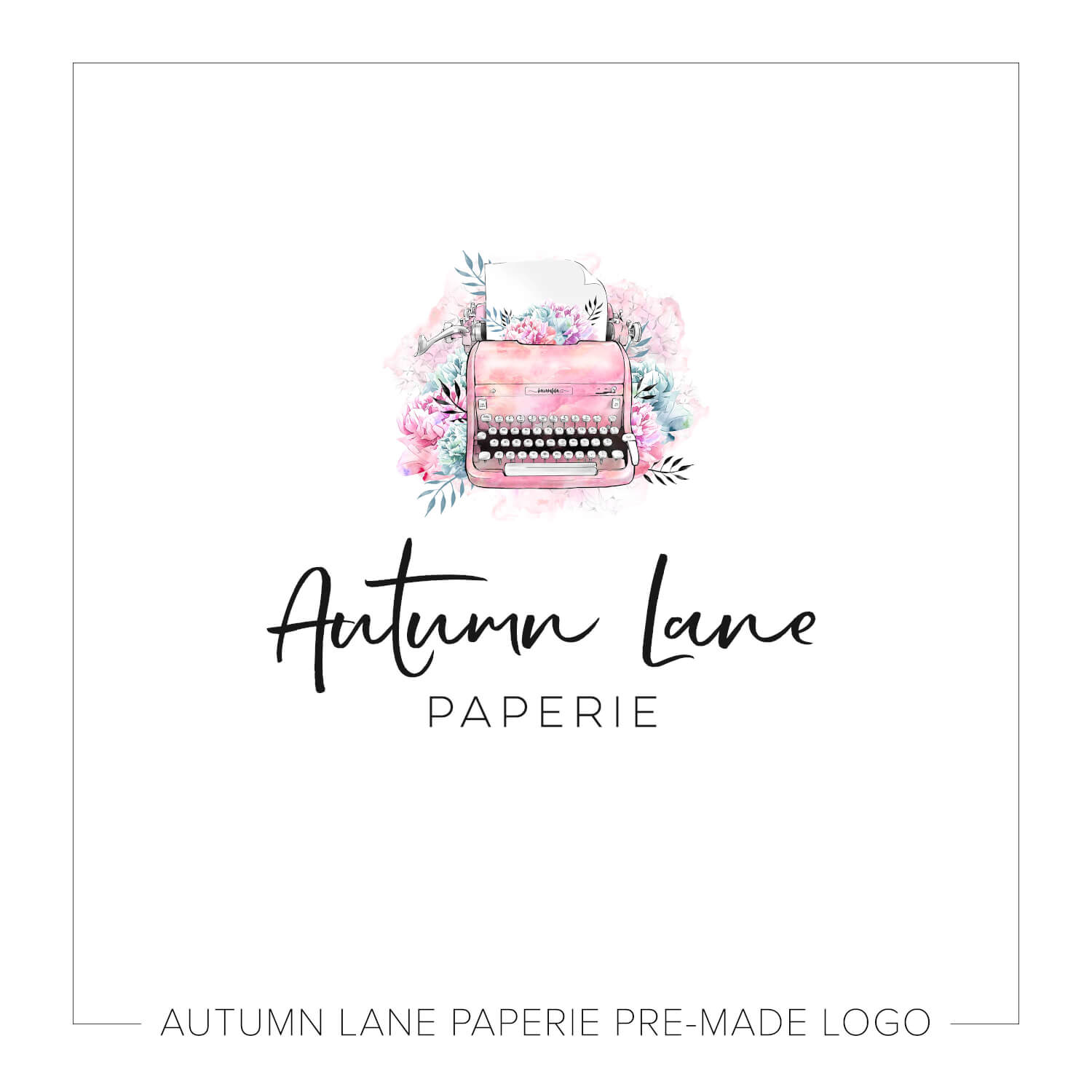 1500x1500 Pink Watercolor Typewriter Logo J26 Autumn Lane Paperie - Watercolor Typewriter