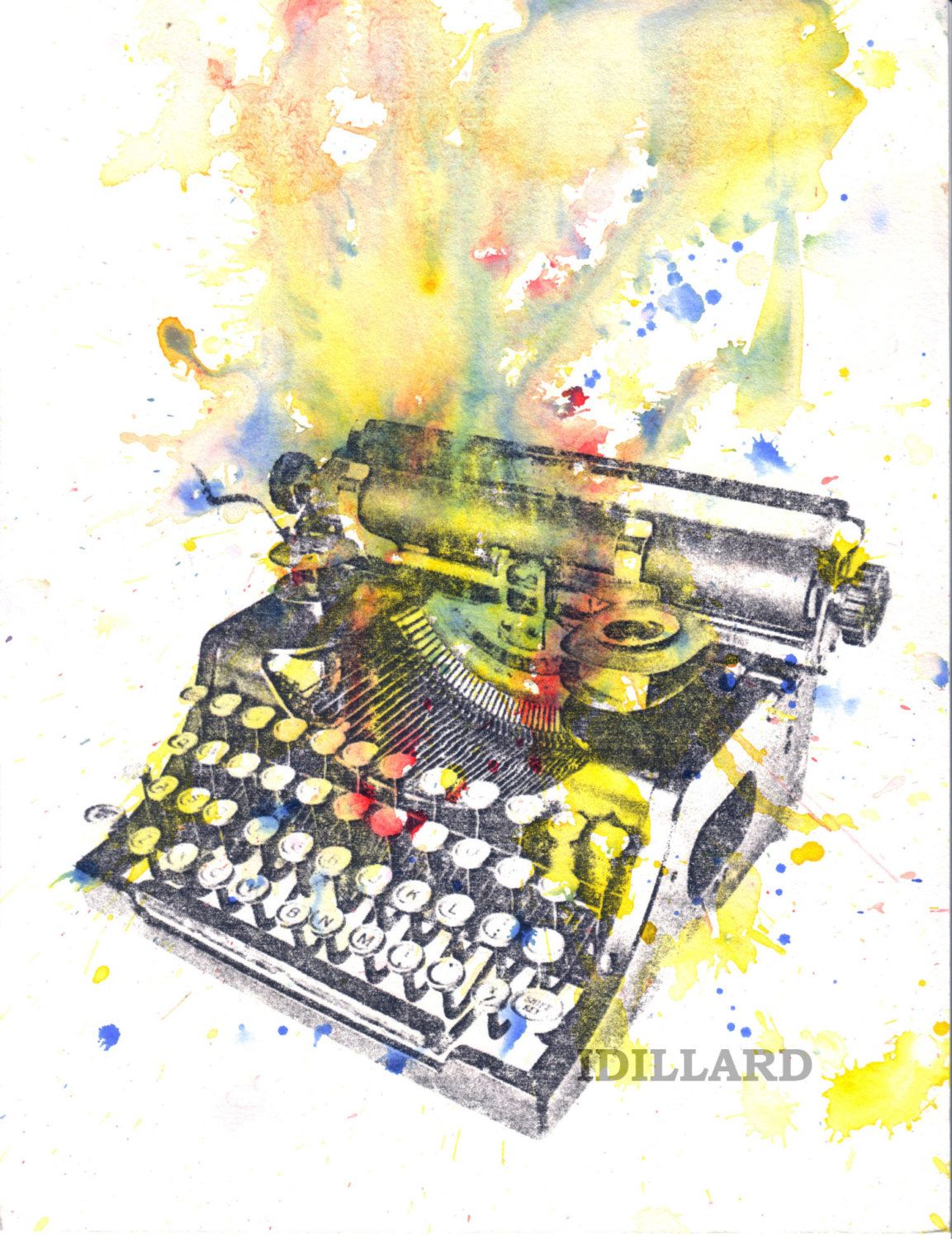 1153x1500 Typewriter Art Print Abstract Art Print From Original Watercolor - Watercolor Typewriter