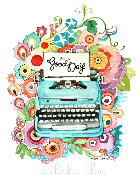 570x714 Typewriter And Flowers Watercolor Painting Print Art - Watercolor Typewriter