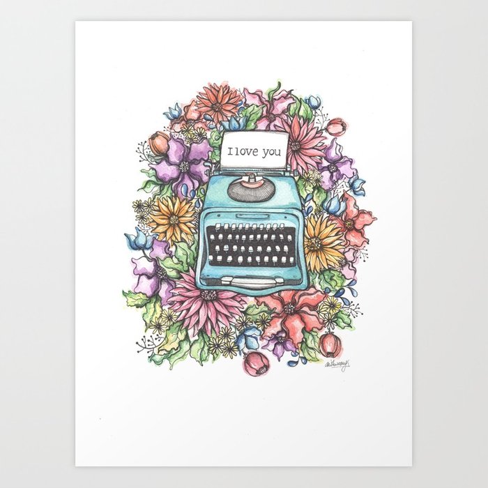 700x700 Vintage Typewriter Watercolor Art Print By Ashleyind Society6 - Watercolor Typewriter