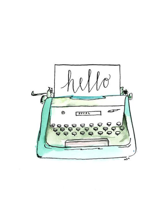 570x713 Vintage Hello Typewriter Watercolor By Gatsbyandguernsey On Etsy - Watercolor Typewriter