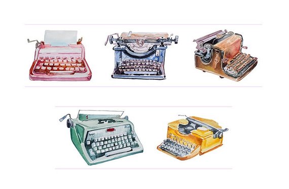 570x374 Watercolor Typewriter Washi Tape 30mm X 5m Etsy - Watercolor Typewriter