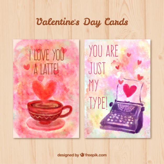 626x626 Watercolor Cup And Typewriter Cards Vector Free Download - Watercolor Typewriter