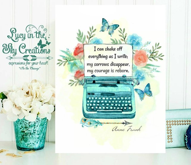 642x555 Watercolor Typewriter With Anne Frank Quote Or Custom Print Etsy - Watercolor Typewriter
