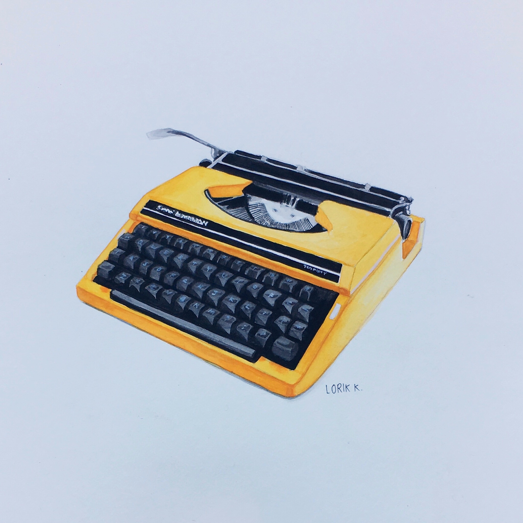 2050x2049 Yellow Typewriter, Watercolor, 5 X 5 Art - Watercolor Typewriter