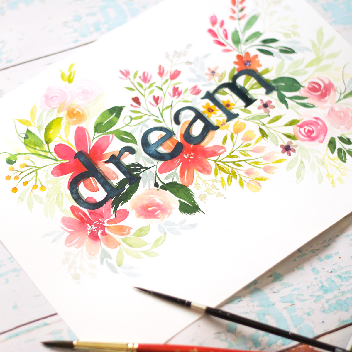 1200x1200 Watercolor Floral Typography Tutorial Dawn Nicole - Watercolor Typography