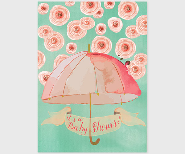 600x500 Mint Amp Peach Watercolor Umbrella Baby Shower Invitationsufeff - Watercolor Umbrella