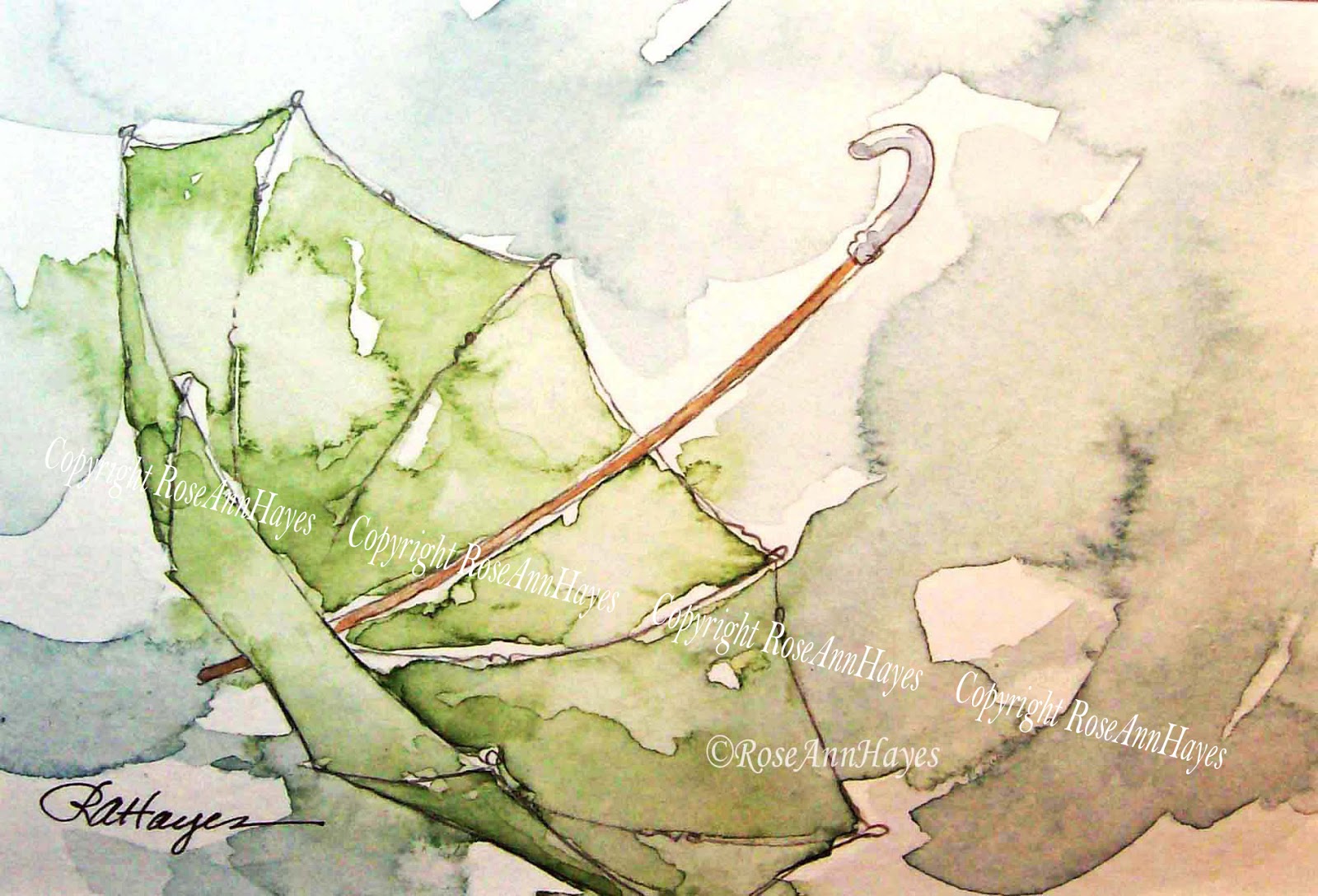1600x1088 Watercolor Paintings By Roseann Hayes Umbrella In The Rain - Watercolor Umbrella