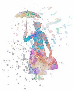240x300 Watercolor Pop Art Print Mary Poppins W Umbrella Julie Andrews - Watercolor Umbrella