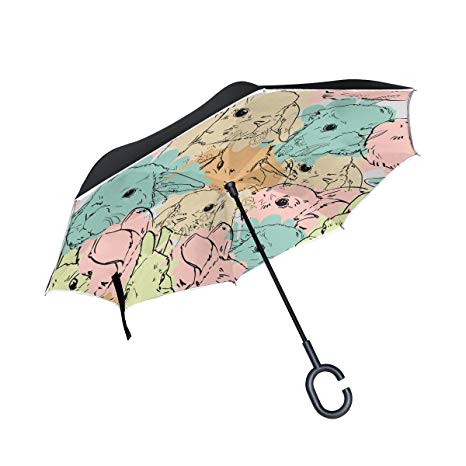 466x466 Alaza Watercolor Rabbit Bunny Inverted Umbrella, Large - Watercolor Umbrella