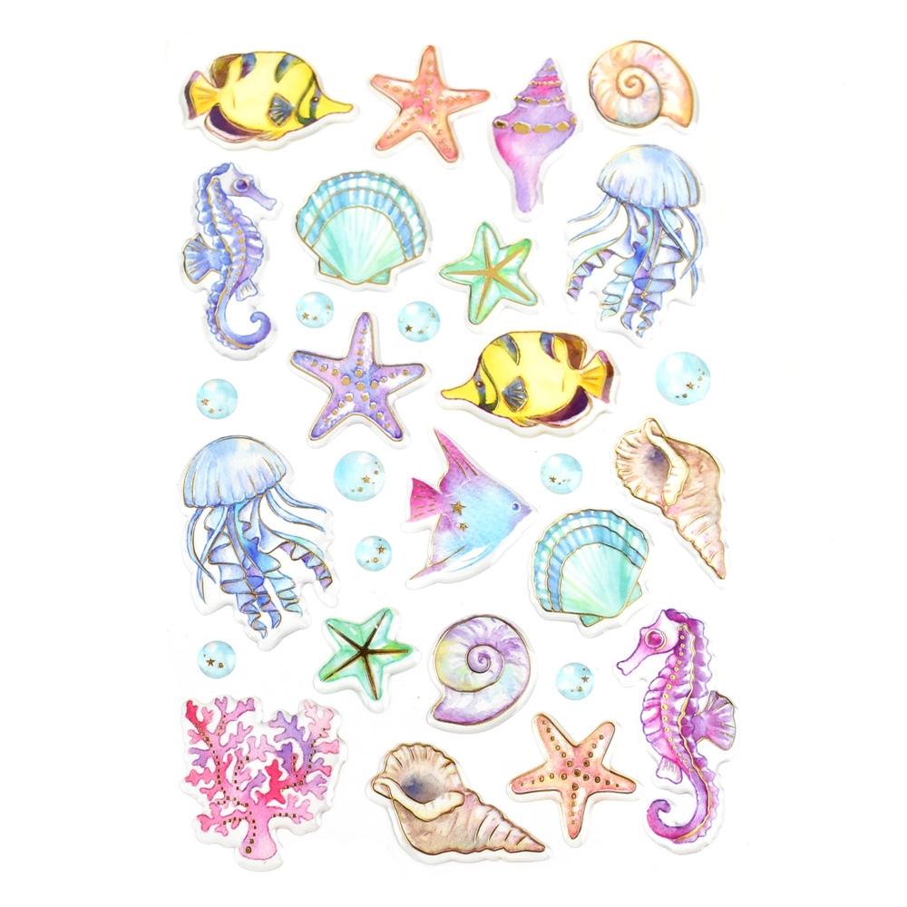1000x1000 Under The Sea Foil Accented Watercolor Epoxy Stickers, 30 Piece - Watercolor Under The Sea