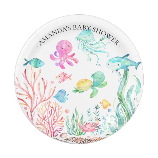 540x540 Watercolor Under The Sea Baby Shower 7 Plate - Watercolor Under The Sea