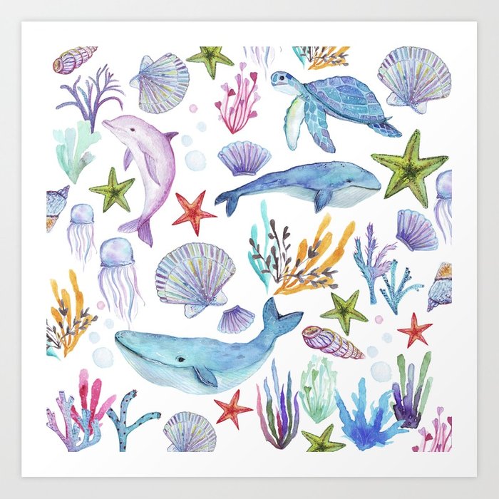 700x700 Under The Sea Watercolor Art Print By Huntleigh Society6 - Watercolor Under The Sea