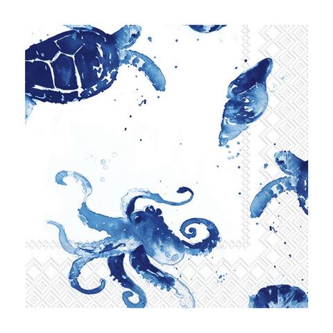 480x480 Blue And White Watercolor Under The Sea Small Napkins Geese - Watercolor Under The Sea