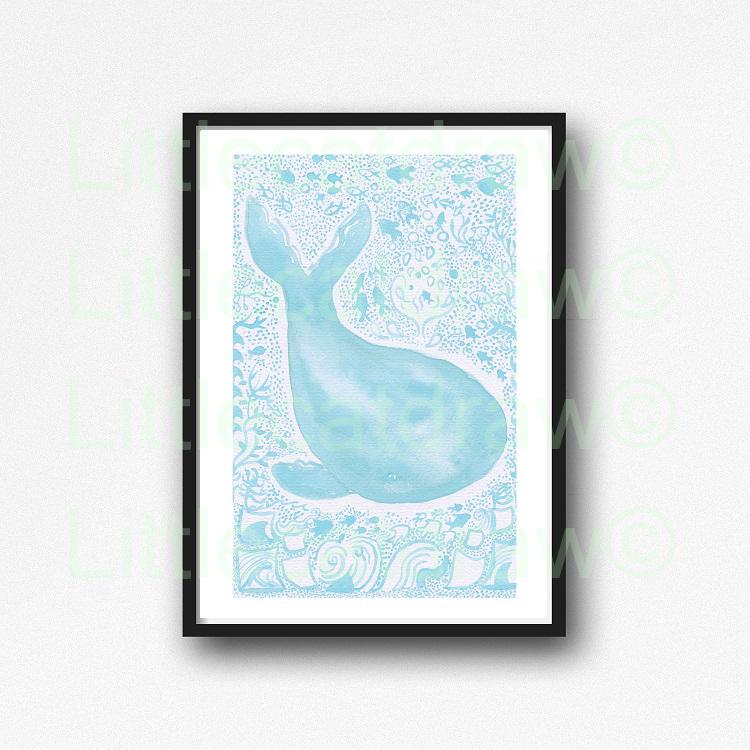 750x750 Buy Light Blue Whale Under The Sea Watercolor Painting Print - Watercolor Under The Sea