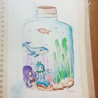 320x320 Just A Little Doddle I Chalked Up Of A Scene Held Inside A Bottle - Watercolor Underwater Scene
