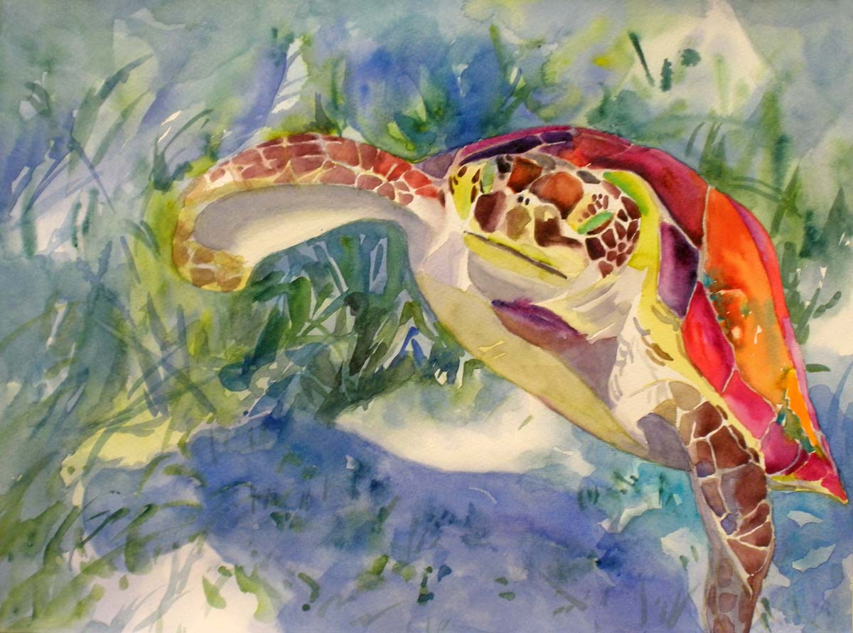 1200x890 Kaysmithbrushworks Green Turtle - Watercolor Underwater Scene