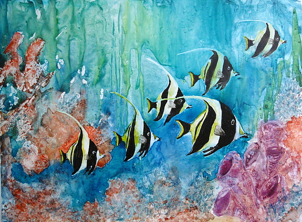 600x442 Moorish Idols Painting By Suzanne Krueger - Watercolor Underwater Scene
