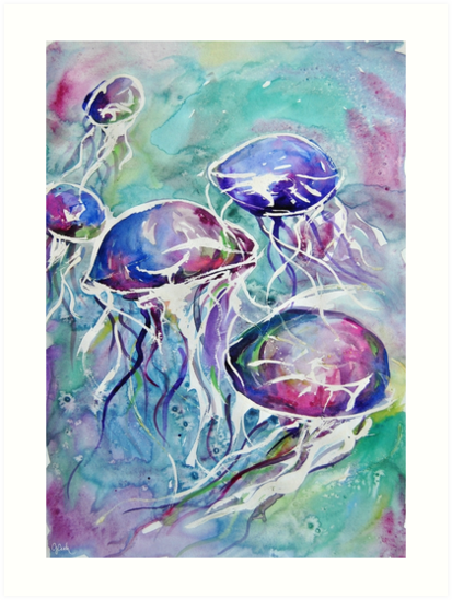 413x549 Jellyfish - Watercolor Underwater Scene