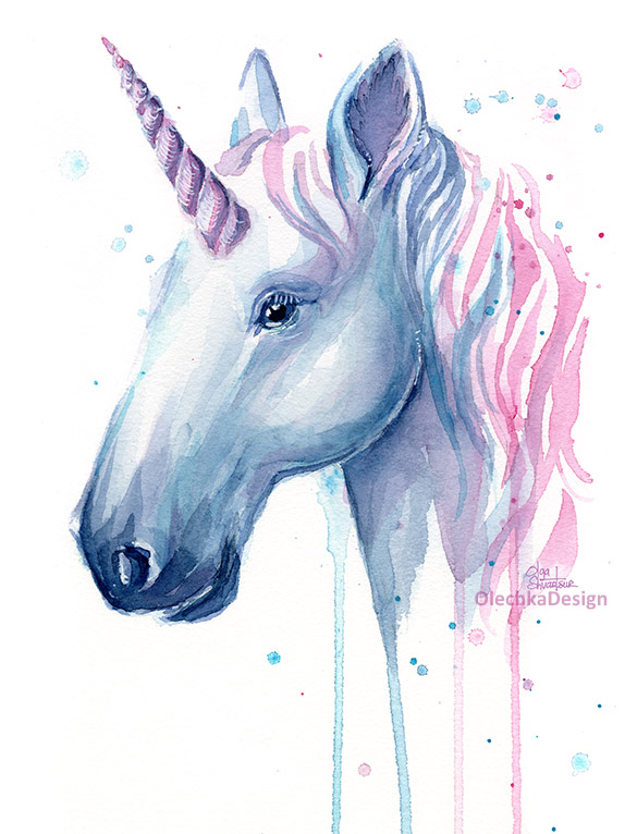 574x766 Rainbow Unicorn Olechka Design - Watercolor Unicorn