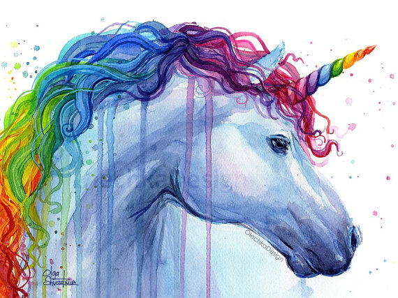 570x427 Rainbow Unicorn Painting Art Print, Unicorn Watercolor Art Print - Watercolor Unicorn