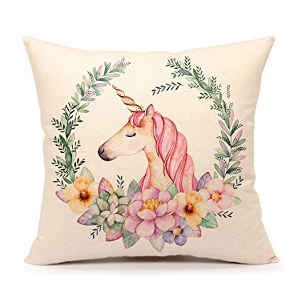 425x425 Watercolor Unicorn Throw Pillow Case Cushion Cover - Watercolor Unicorn