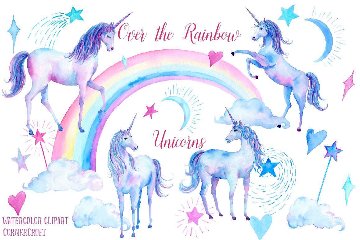 1158x772 Watercolor Over The Rainbow Unicorn Clipart - Watercolor Unicorn