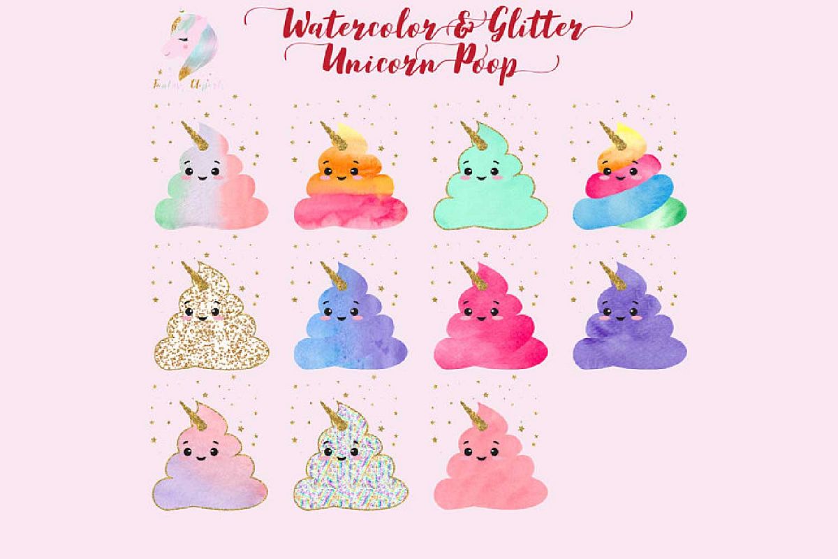 1200x800 Watercolor Unicorn Poop Clipart - Watercolor Unicorn