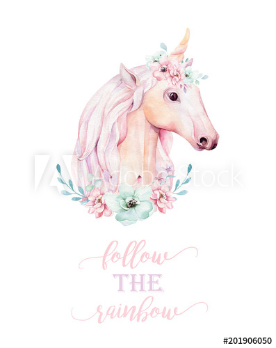 397x500 Isolated Cute Watercolor Unicorn Clipart With Flowers. Nursery - Watercolor Unicorn
