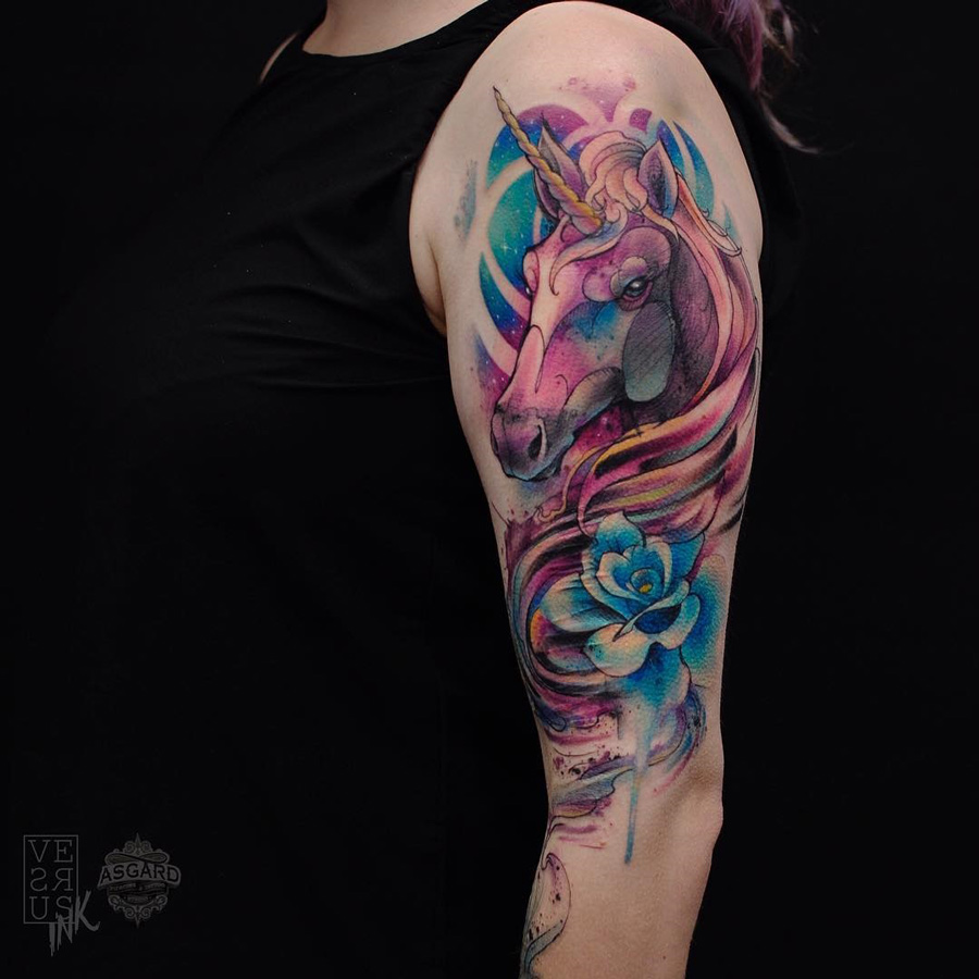 900x900 Cosmic Unicorn Best Tattoo Design Ideas - Watercolor Unicorn Tattoo