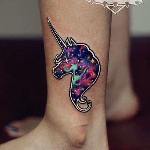 500x500 Watercolor Gothic Unicorn Tattoo On Side Leg - Watercolor Unicorn Tattoo