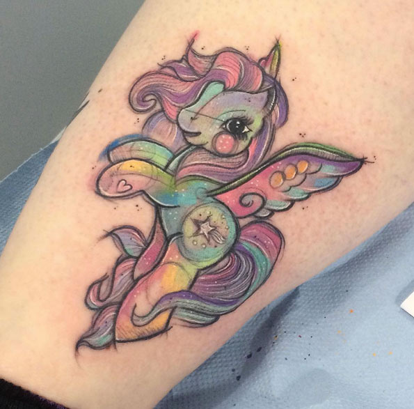 595x587 Watercolor Unicorn Tattoo Idea - Watercolor Unicorn Tattoo