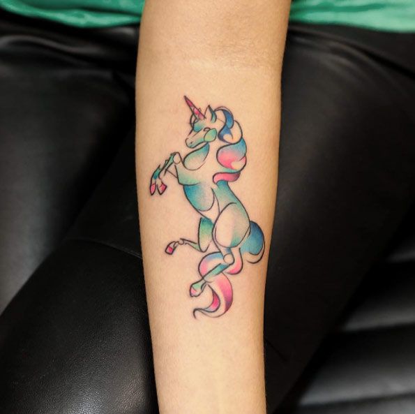 595x593 Wonderful Watercolor Tattoos For Women Ink Goals - Watercolor Unicorn Tattoo
