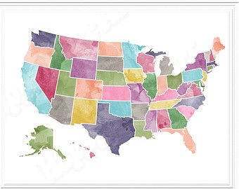 340x270 Usa Map Watercolor Printable For Instant Download In 8x10 And - Watercolor Us Map