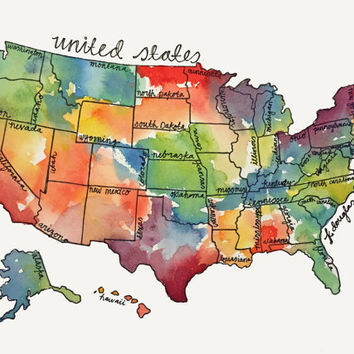 354x354 Watercolor United States Map Giclee From Kristindouglasart - Watercolor Us Map