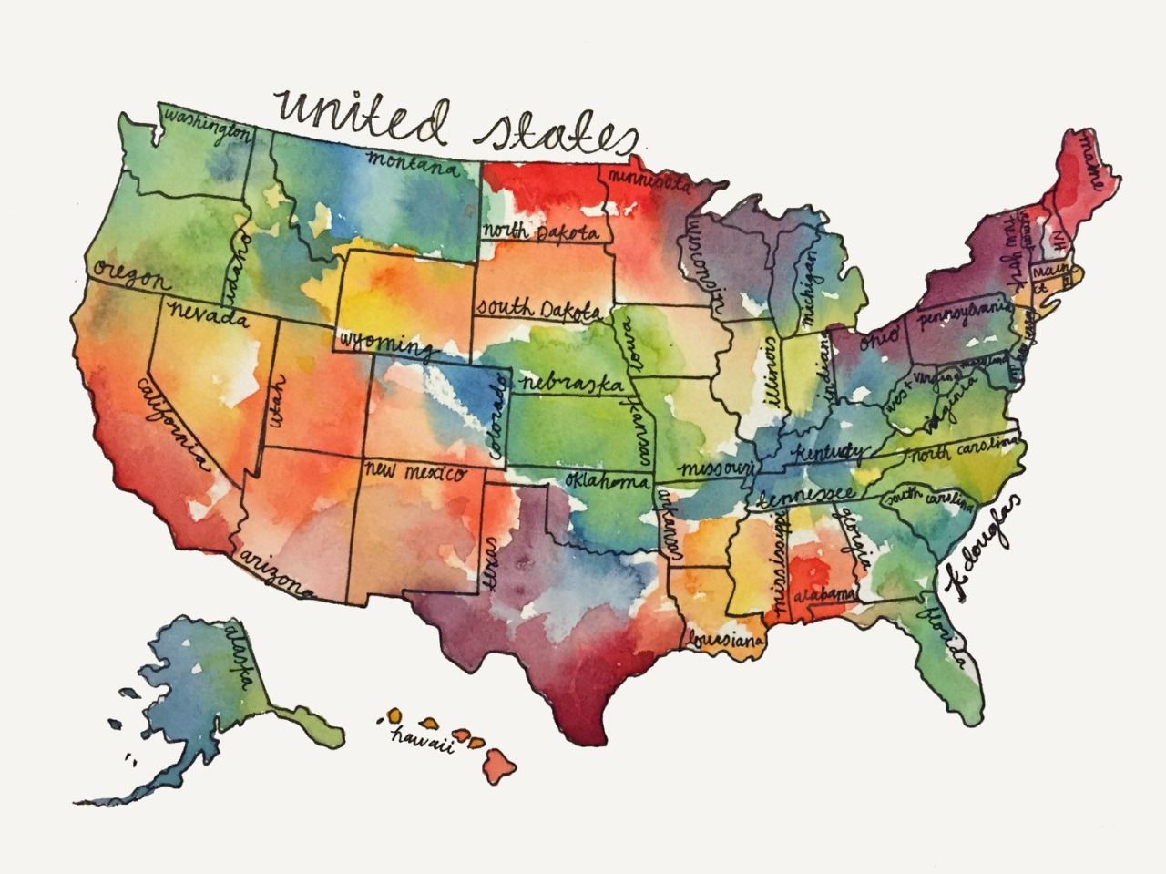 1280x959 Us Map In Watercolor Craft Ideas Watercolor, Artsy - Watercolor Usa Map
