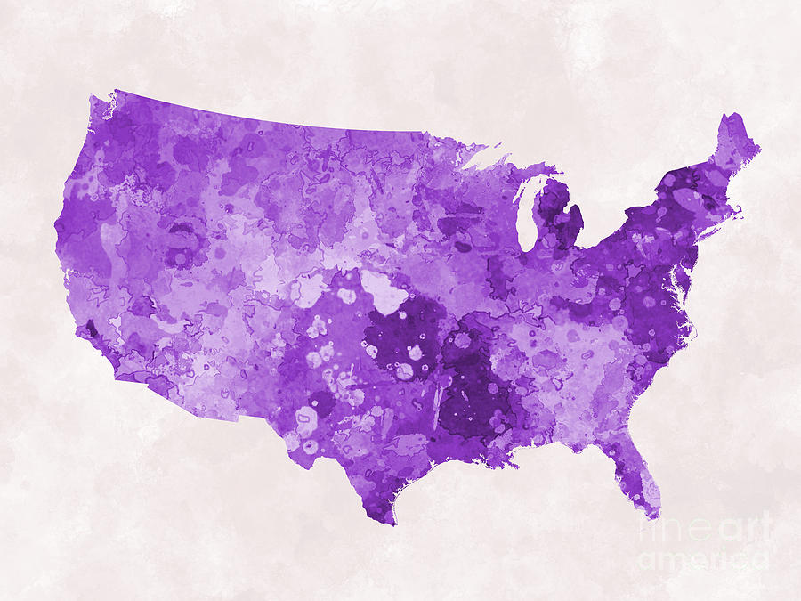 900x675 Usa Map In Watercolor Purple Painting By Pablo Romero - Watercolor Usa Map