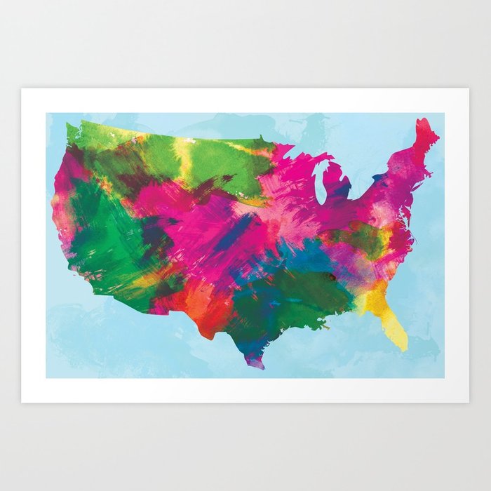 700x700 Watercolor U.s.a. Map Art Print By Champagne Society6 - Watercolor Usa Map