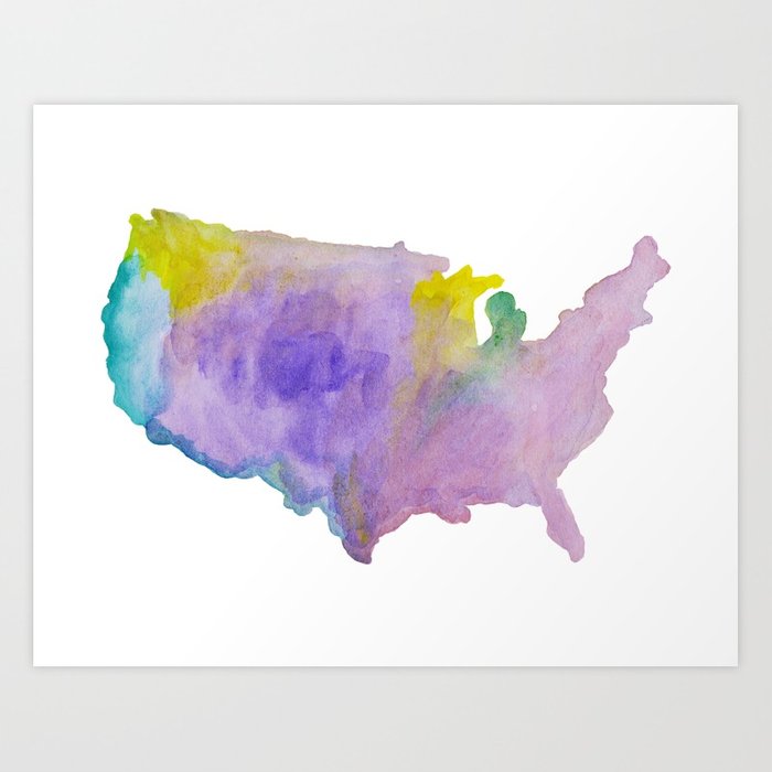 700x700 Watercolor Usa Map Series 1 Art Print By Anahay Society6 - Watercolor Usa Map