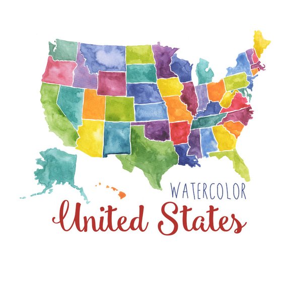 570x570 Watercolor United States Clipart Usa Art Watercolor Usa Map Etsy - Watercolor Usa Map