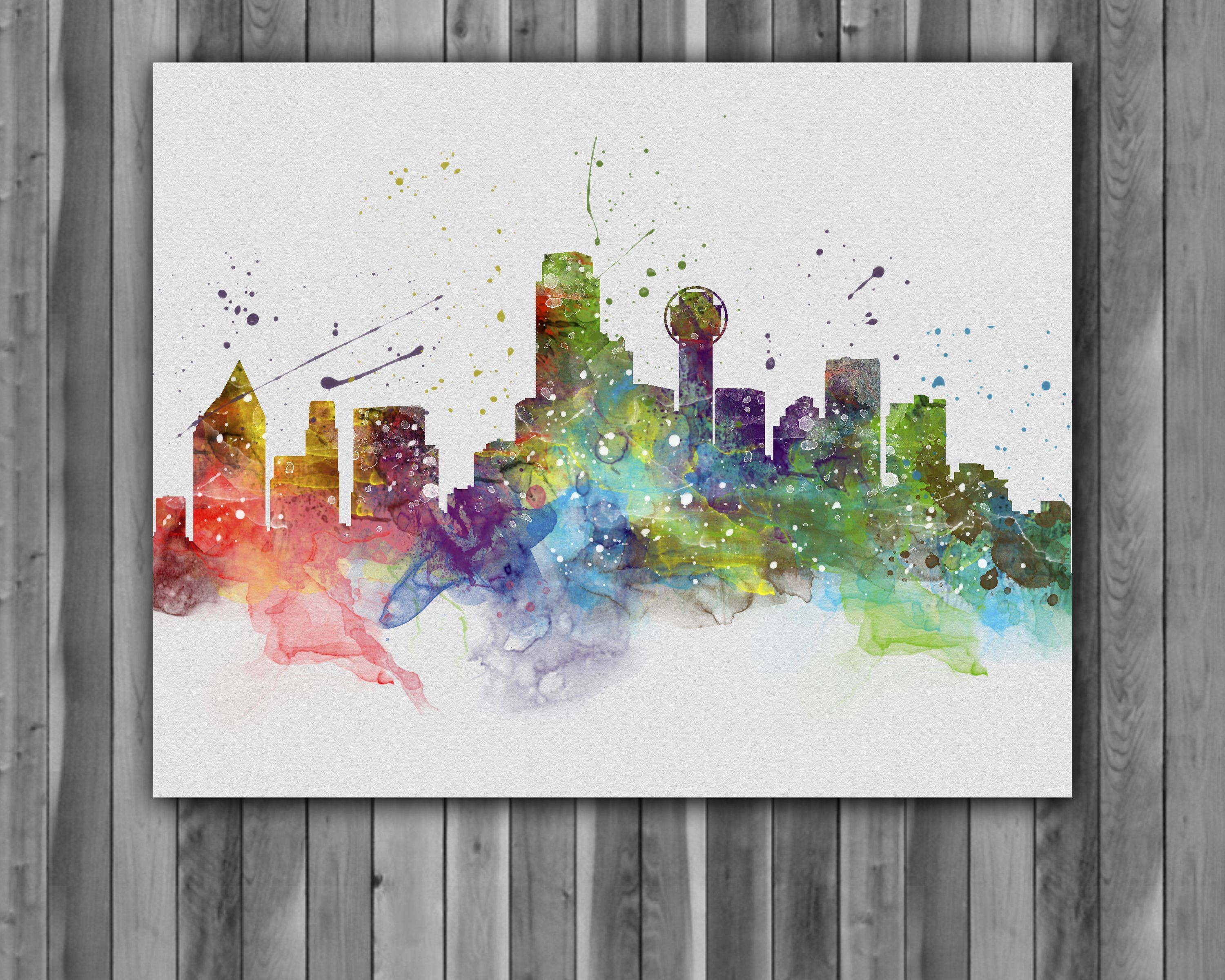 3000x2400 Watercolor Usa Map Best Dallas Usa Skylines Art Skylines Art Print - Watercolor Usa Map