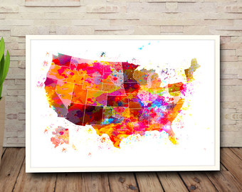 340x270 Watercolor Us Etsy - Watercolor Usa Map