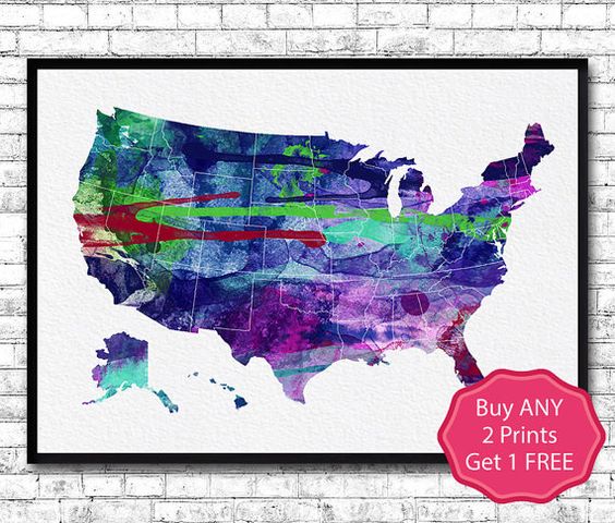 564x480 Weekend Sale 20% Off United States Map (Usa) Watercolor Print - Watercolor Usa Map